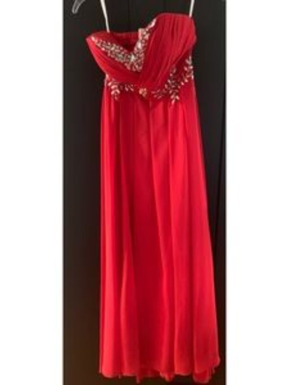 Long Red Formal Strapless Jeweled Dress Gown - Picture 3 of 12